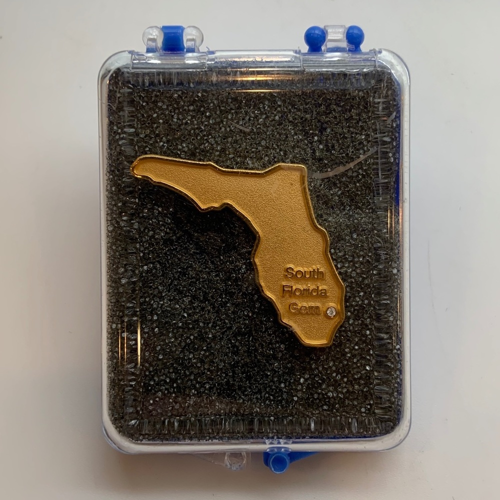 Vintage South Florida Gem Florida Shaped Gold Tone Pin & Case